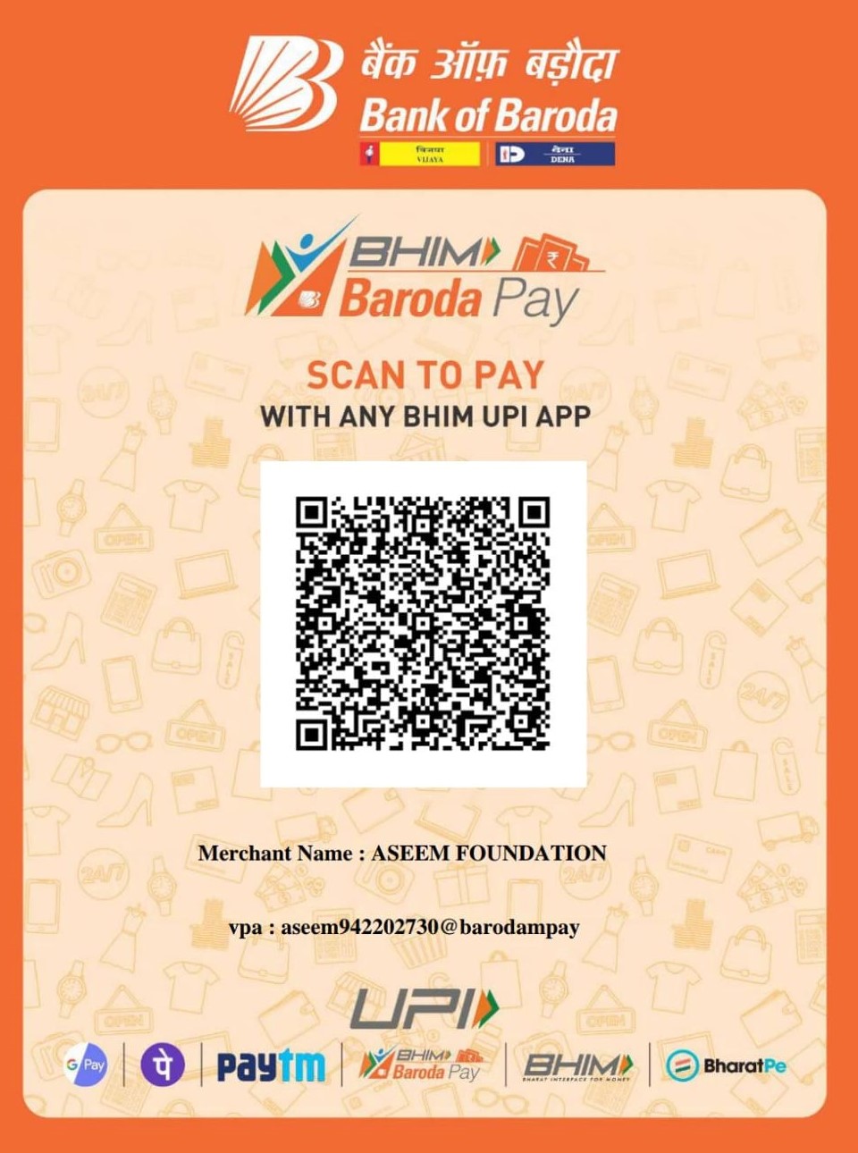 Aseem Foundation's UPI Code