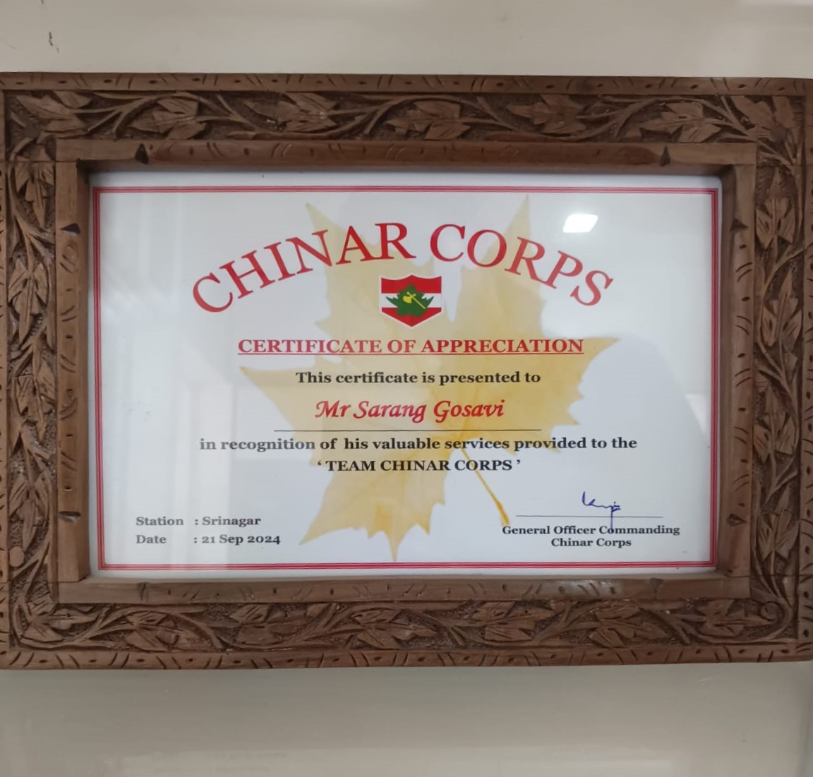 Felicitation Corps Commander XV (Chinar) Corps 2024